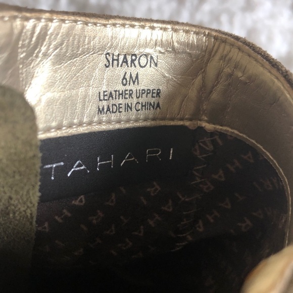 Tahari Sharon Olive Green suede Wedge Booties with brown straps size 6 - Picture 5 of 8